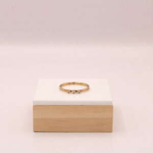3 Cubic Zirconia bezel set on double band Gold-Fill stacking ring.
