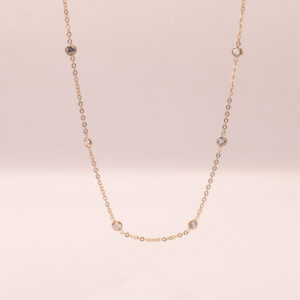 Gold-Fill 1.7mm cable chain with 4mm bezel set Cubic Zirconia adjustable 16"-18" necklace.