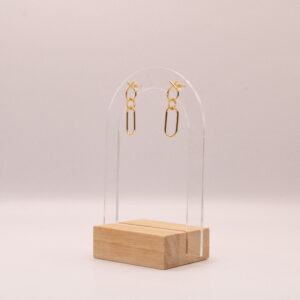 Gold-Fill geometric wire drop earrings (30 mm length).