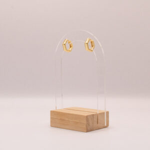 Gold-Fill hexagon-shaped 14mm huggie hoop earrings.